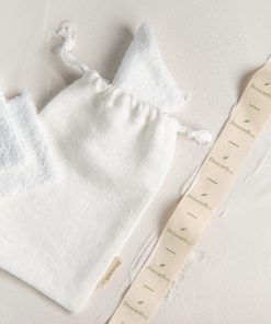 Drawstring linen storage bag for reusable cotton pads, rounds.